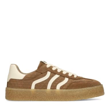 No Stress Bruine Leren Sneakers Met Suède Details Met Veters
