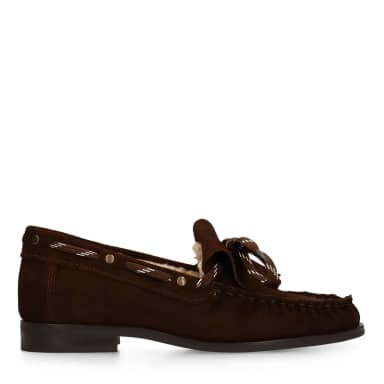 Manfield Donkerbruine Gevoerde Suède Loafers Met Veters