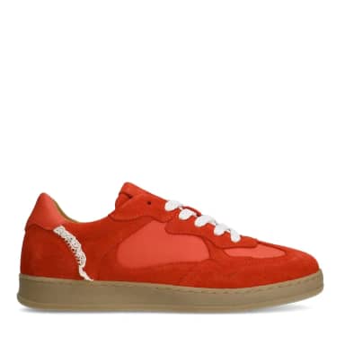 Manfield Manfield Rode Suède Sneakers Met Plateau Zool Met Veters