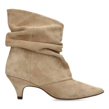 Manfield Beige Suède Slouchy Enkellaarsjes Met Hak