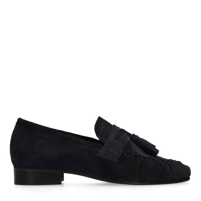 Manfield Donkerblauwe Suède Loafers Met Kwastjes