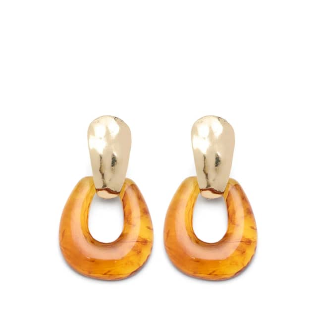 Manfield Goudkleurige Statement Oorbellen Met Bruine Statement Pieces