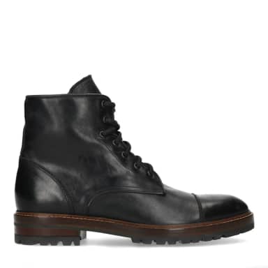 Manfield Manfield Zwarte Leren Veterboots