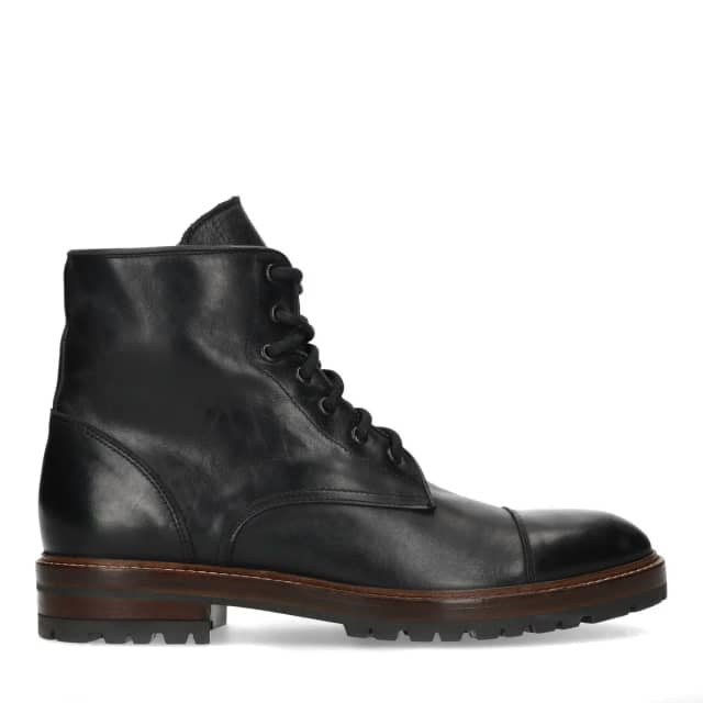 Manfield Zwarte Leren Veterboots