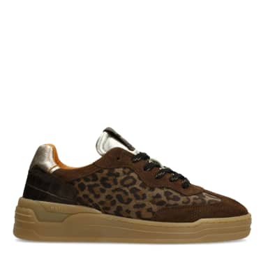 Manfield Leopard Suède Sneakers Met Plateau Zool Met Veters