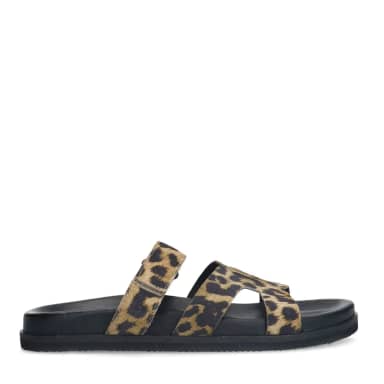 Manfield Manfield Leopard Slippers Met Bandje Met Plateau Zool Met Klittenband Sluiting