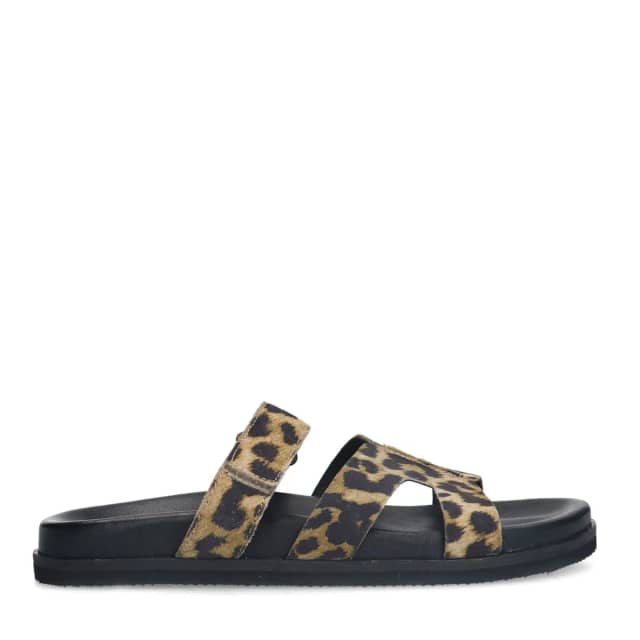 Manfield Leopard Slippers Met Bandje Met Plateau Zool Met Klittenband Sluiting