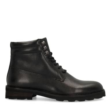 Manfield Zwarte Leren Veterboots