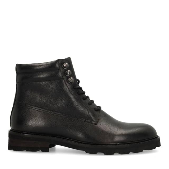 Manfield Zwarte Leren Veterboots