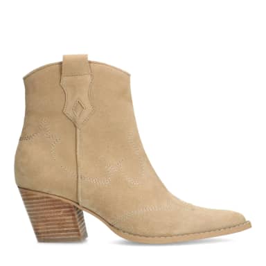 Manfield Manfield Beige Suède Cowboy Laarzen Met Blokhak Van 6 Cm Met Ritssluiting