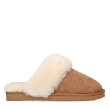 Manfield Manfield Cognac Pantoffels Met Wollen Voering
