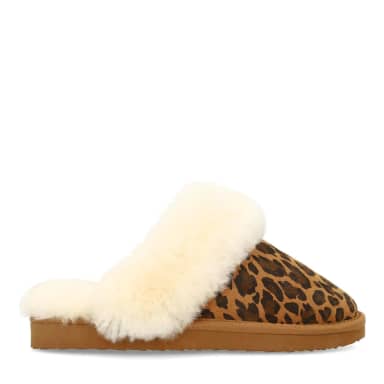 Manfield Manfield Beige Leopard Pantoffels Met Bontvoering