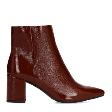 Manfield Burgundy Lakleren Enkellaarsjes Met Hak Met Ritssluiting