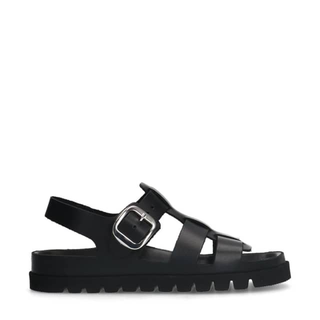 Sacha Zwarte leren sandalen