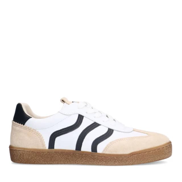 No Stress Witte Leren Sneakers Met Zwarte Details Met Veters