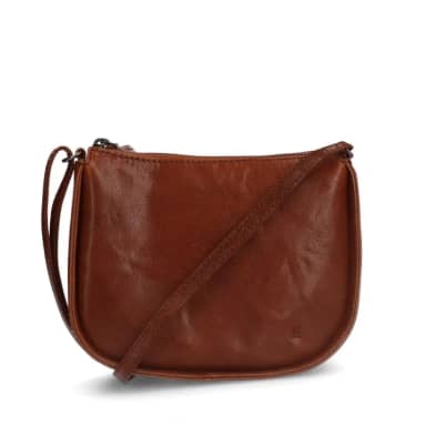 Manfield Manfield Cognac Leren Schoudertas Met Ritssluiting