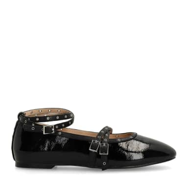Sacha Zwarte lak ballerina's met studs en bandjes