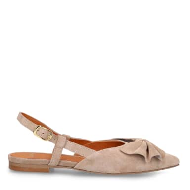 Manfield Taupe Suède Slingbacks Met Strik Met Gespsluiting