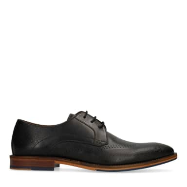 Manfield Zwarte Leren Veterschoenen