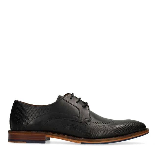 Manfield Zwarte Leren Veterschoenen
