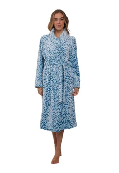 Dierenprint badjas dames - turquoise