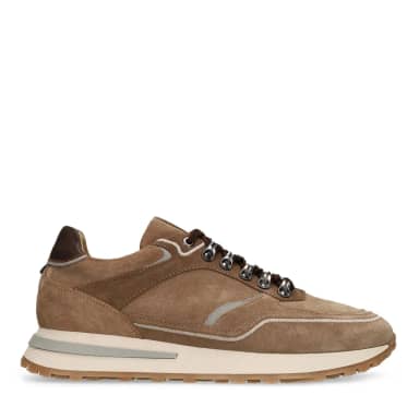 Manfield Beige Suède Sneakers Met Veters