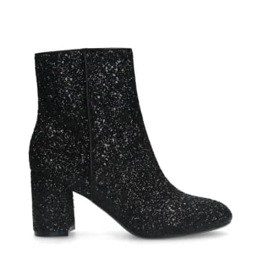 Manfield Manfield Zwarte Glitter Enkellaarsjes Met Hak Met Ritssluiting