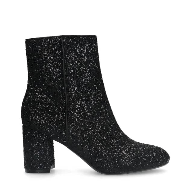 Manfield Zwarte Glitter Enkellaarsjes Met Hak Met Ritssluiting