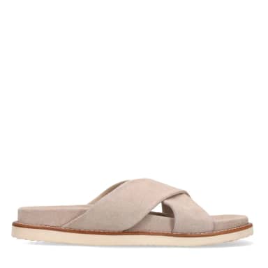 Manfield Beige Suède Slippers Met Gespsluiting