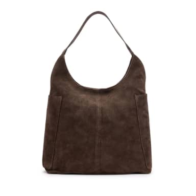 Manfield Bruine Suède Shopper Met Ritssluiting