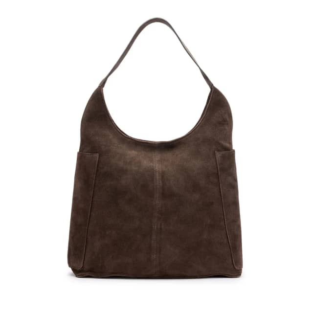 Manfield Bruine Suède Shopper Met Ritssluiting
