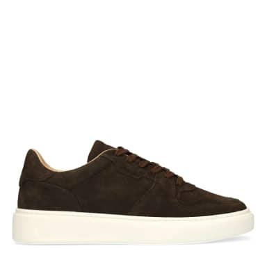 Manfield Donkerbruine Suède Sneakers Met Veters