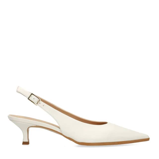 Manfield Off White Leren Slingbacks Met Kitten Heel Van 5 Cm Met Gespsluiting