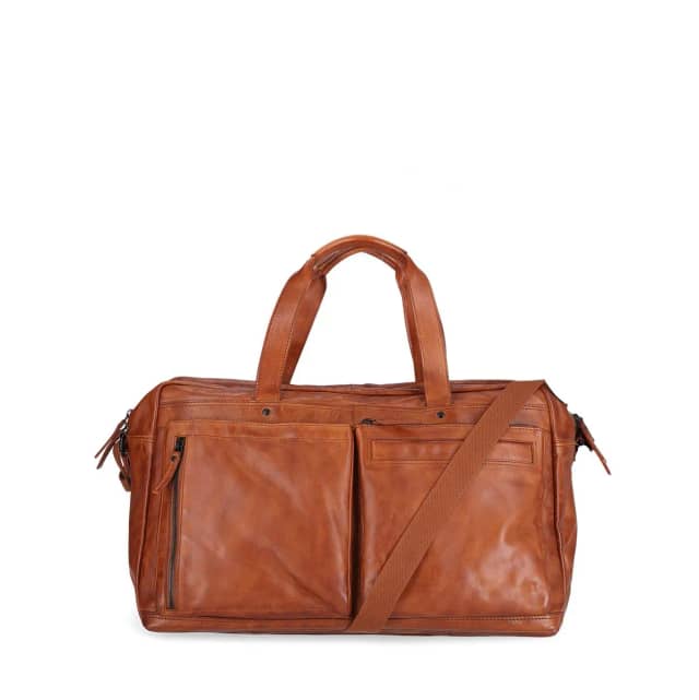 Manfield Cognac leren weekendtas