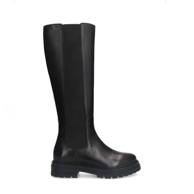 Manfield Zwarte Leren Hoge Laarzen Met Plateau Hak Van 3 Cm Met Ritssluiting
