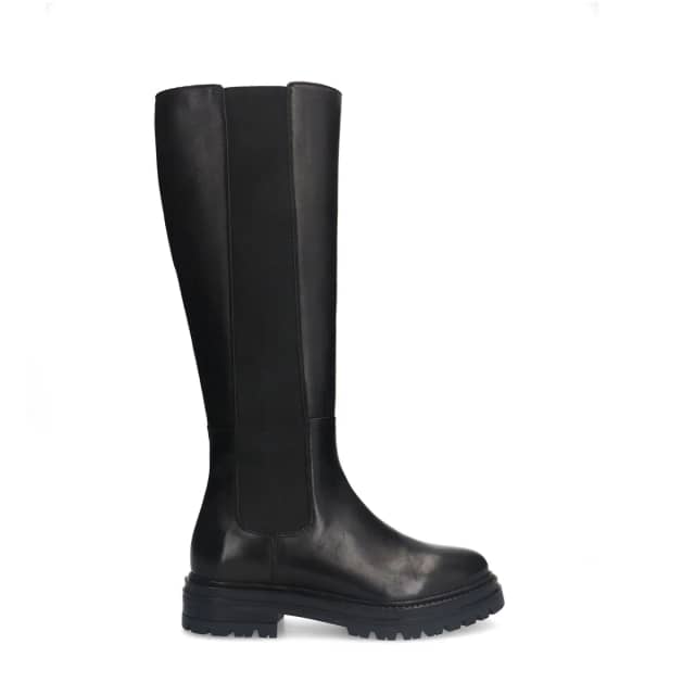 Manfield Zwarte Leren Hoge Laarzen Met Plateau Hak Van 3 Cm Met Ritssluiting