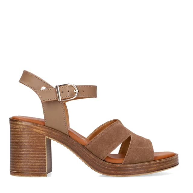 No Stress Bruine Suède Sandalen Met Blokhak Met Gespsluiting