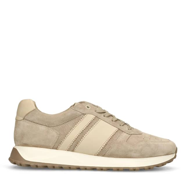 Manfield Beige Suède Sneakers Met Leren Details Met Veters