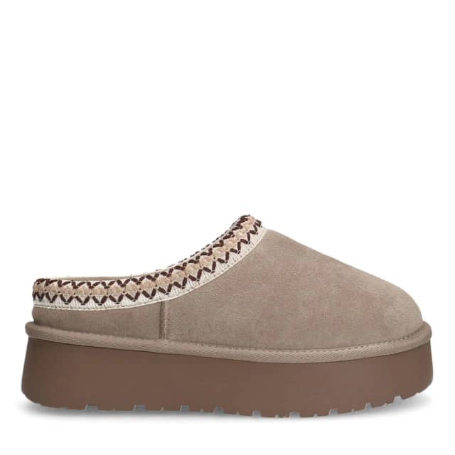 Sacha Beige suède instappers met wol