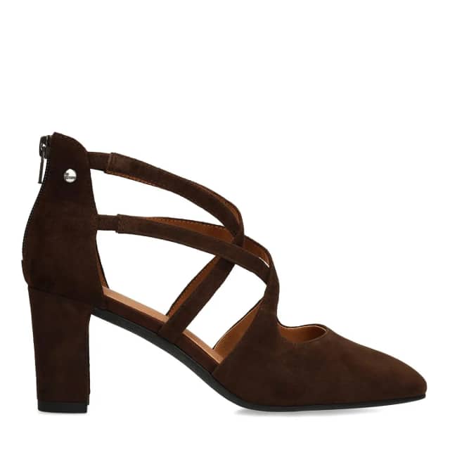 No Stress Donkerbruine Suède Pumps Met Rechte Hak Van 8 Cm Met Ritssluiting