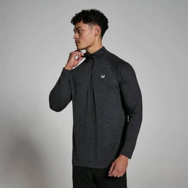 Myprotein MP Performance shirt met kwartrits voor heren - Gemêleerd zwart