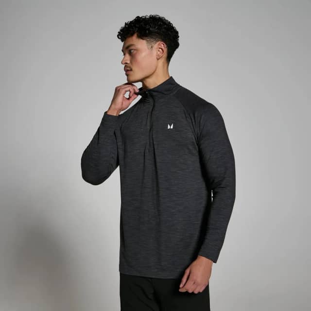Myprotein MP Performance shirt met kwartrits voor heren - Gemêleerd zwart