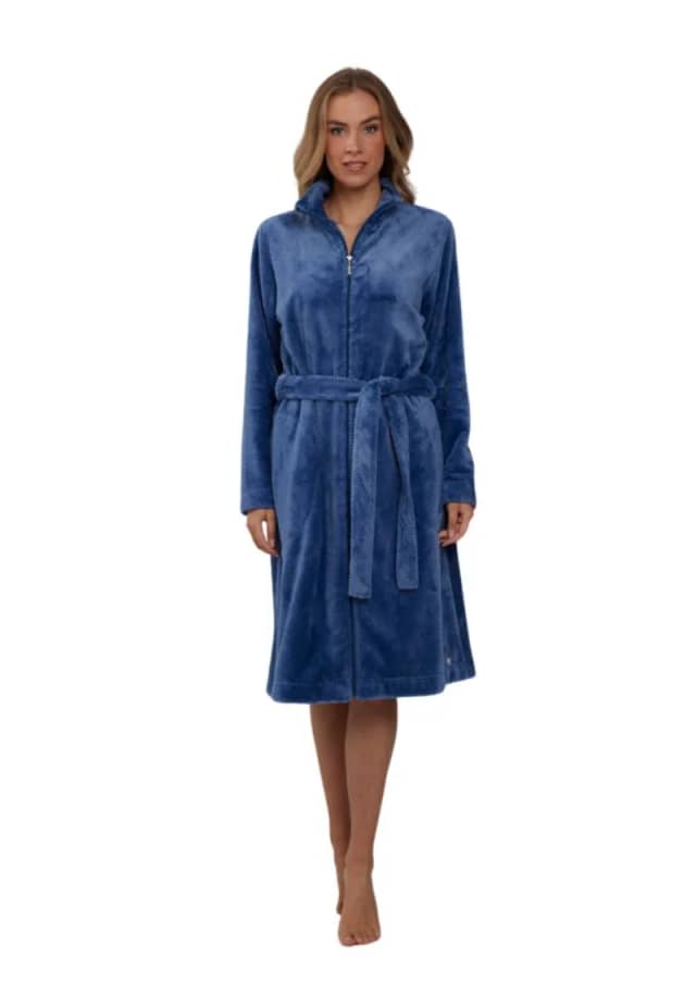 Pastunette damesbadjas blauw met rits