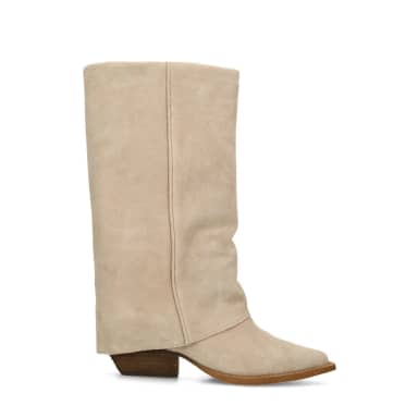 Manfield Beige Suède Laarzen Met Flap Met Blokhak Van 5 Cm