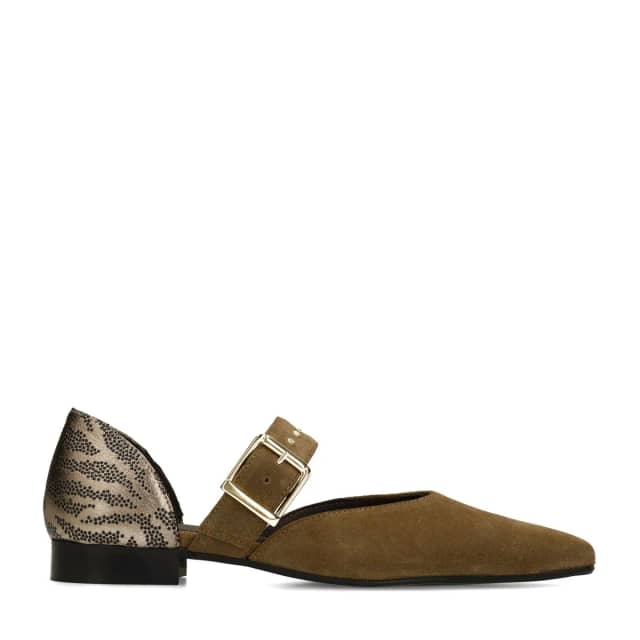 Manfield Donkergroene Suède Loafers Met Gespsluiting