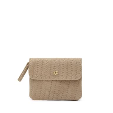 Manfield Manfield Beige Suède Portemonnee Met Drukknoop