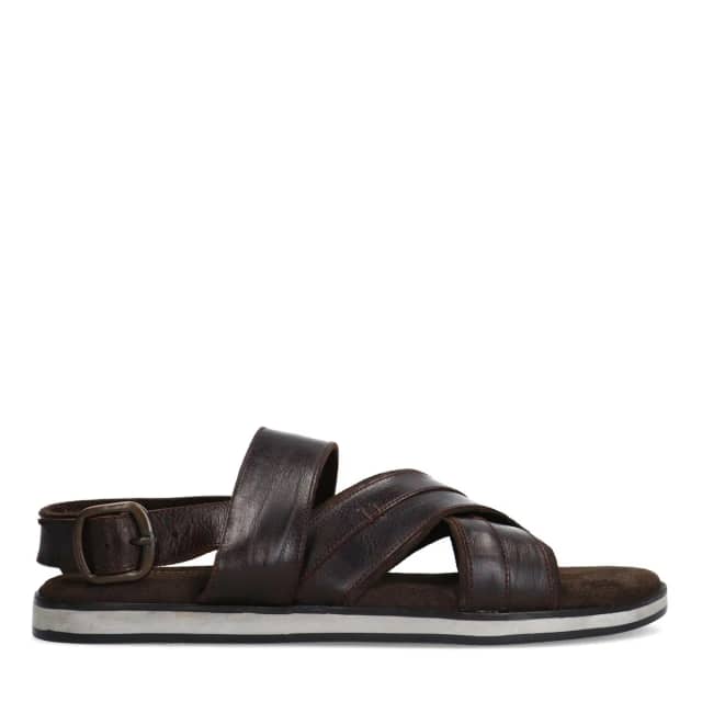 No Stress Bruine Leren Sandalen Met Gespsluiting