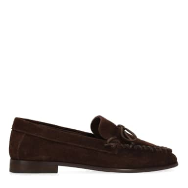Manfield Donkerbruine Suède Loafers Met Veters