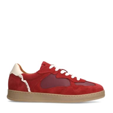 Manfield Rode Suède Sneakers Met Plateau Zool Met Veters