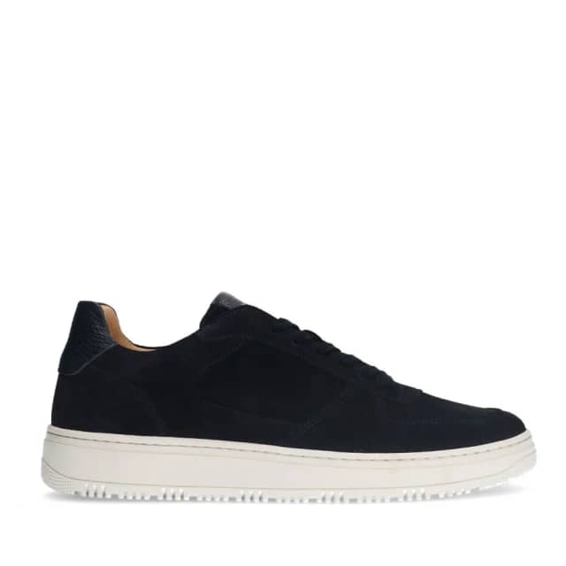 Manfield Donkerblauwe Suède Sneakers Met Veters